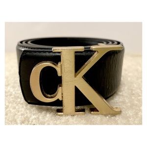 Calvin Klein CK Logo Black Leather Belt, 35in